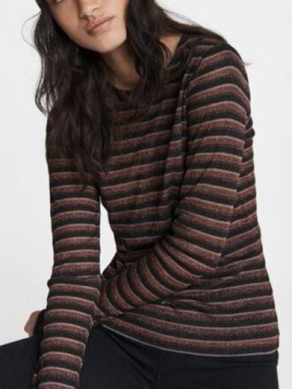 Rag & Bone Striped Metallic Long-Sleeve Top in Black